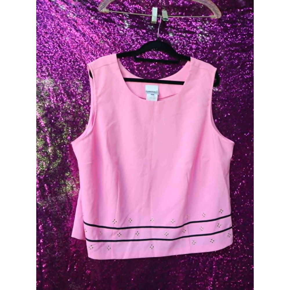 Pink Sleeveless Shell 24W Fashion Bug Womens Embroidered Hem Scoop Neck Top